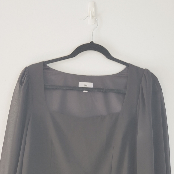 LPA Black Square Neck Puff Sheer LS Sleeve Blouse M - Picture 3 of 15